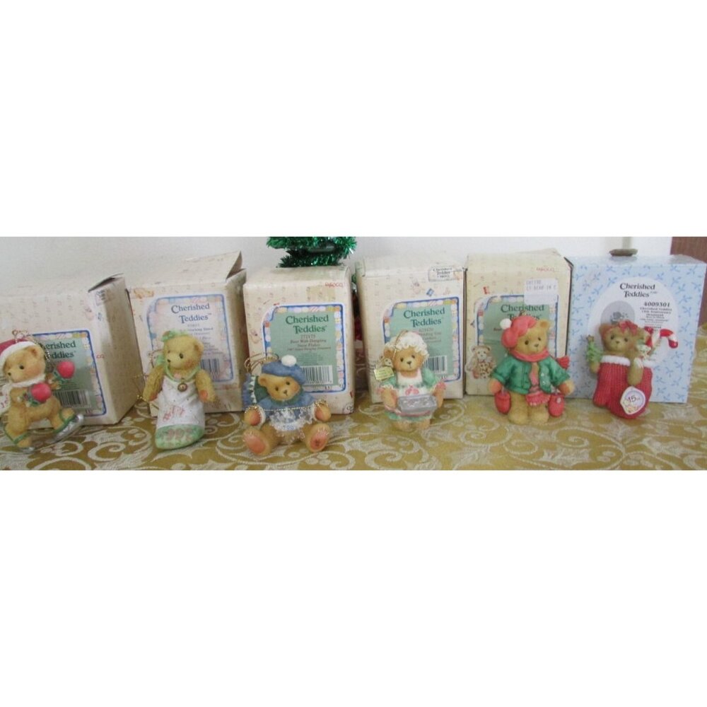 6 Vintage,beautiful,Cherished Teddies, Christmas hanging ornaments new w/boxes